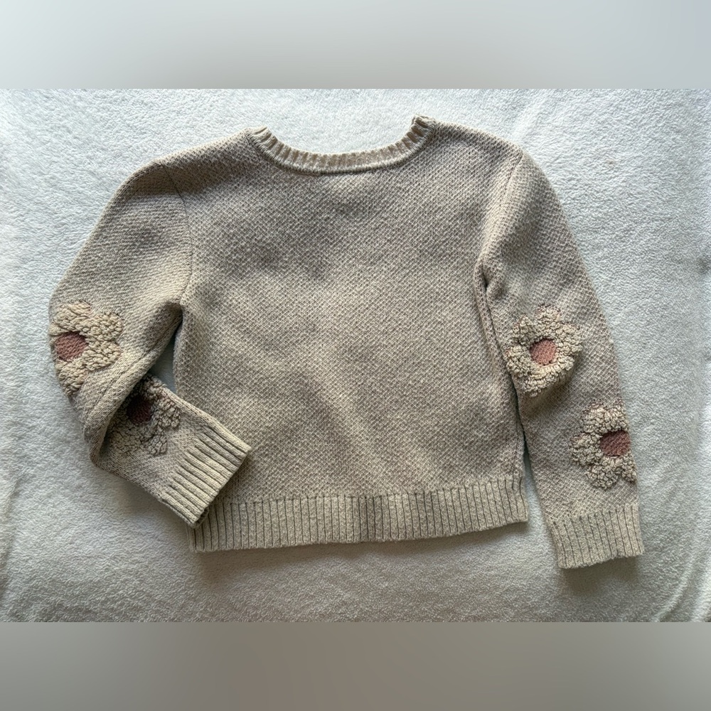 Amy Byer Girls Daisy Knit Sweater | Cream & Brown | Size 7/8 - Picture 4 of 4